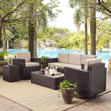 Crosley Furniture Palm Harbor Patio Sofa Swivel Chair End Table Coffee Table 5 Piece Set Conversation Set Patio Wicker Sofa Outdoor Outdoor Wicker Furniture