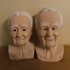 Vintage Ceramic Glazed Grandma Grandpa Doll Heads 1989 Country Primitive