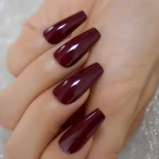 Red acrylic nails are the final word chameleon. Tapered Coffin Nails Long Size Square Maroon Dark Red Acrylic Artificial False Nails Manicure Tips 24 Ct False Nails Aliexpress