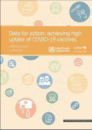 [illustration of arrow pointing down that goes to box monitoring and evaluation action steps. Data For Action Achieving High Uptake Of Covid 19 Vaccines