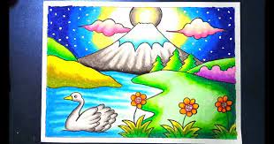 50 gambar sketsa lukisan pemandangan. Gambar Pemandangan Gunung Dan Sawah Yang Sudah Diwarnai