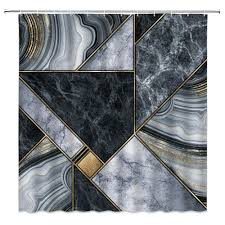 Simple marble print shower curtain made from cotton. Wzfashion Black Marble Shower Curtain Grey Geometric Gold Marble Texture Cracked Lines And Hazy Stripes Art Modern Abstract Natural Fabric Bathroom Curtain With Hooks Buy Online In Antigua And Barbuda At Antigua Desertcart Com Productid
