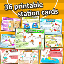 Fitness Circuit Station Cards 36 Pe Activities For Elementary Middle School Pe Activities Physical Education Activities Elementary Pe