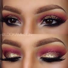 gold and pink eye makeup look