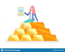 best invest woman sitting on pile of gold charts stock