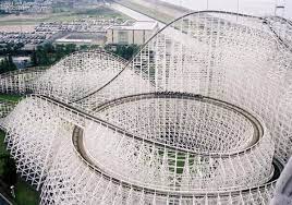 White Cyclone Is A Wooden Roller Coaster At Nagashima Spa Land Wooden Roller Coaster Roller Coaster Amusement Park Rides