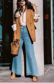 Ruffle top & flared camel pants: Casual Outfit Fashion Street Style Street Style Inspiration
