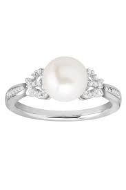 Black And White Pearl Rings Silver Honora 8 9 Mm Freshwater Pearl Bow Ring With Diamonds In Sterling Silver 8 9 Mm Pearl Bow Ring With Diamonds Honora Honora Pearls Silver Engagement Rings Bow Ring