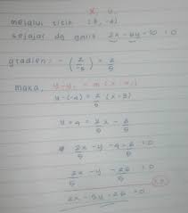 Persamaan Garis Lurus Yang Melalui Titik 3 4 Dan Sejajar Dengan Garis 2x 5y 10 0 Adalah Brainly Co Id