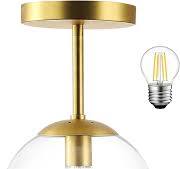 KoKo&Yukina Mid Century Modern Globe Semi Flush Mount Ceiling Light Fixture  Clear Glass with Gold Brass Finish Globe Ceiling Light for Aisle Porch ...