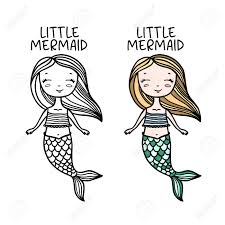 Watercolor cute cartoon mermaid listening to the music of the sea from a shell. Little Mermaid Hand Drawn Doodle Art Cute Drawing For Kids Clothes Royalty Free Cliparts Vectors And Stock Illustration Image 110505278