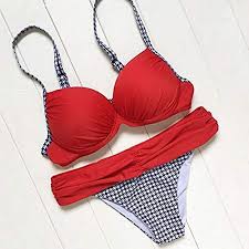 ايستايلش بدلة سباحة بيكيني مبطنة للنساء مكونة من قطعتين بتصميم بوش اب، لون  احمر، مقاس M : Amazon.ae: ملابس وأحذية ومجوهرات