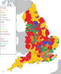 Country Of Origin Of The Largest Foreign Born Group In Each English District 2011 Map Of Britain European Map Map