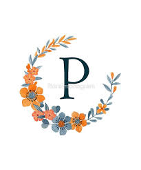 Monogram P Autumn Orange Flowers By Floralmonogram Watercolor Monogram Monogram Orange Flowers