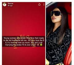 .waje,tv personality, eku edewor, and cameroonian singer and beauty entrepreneur, dencia have all reacted to tweets by writer, ozzy etomi that house wives should be paid salaries by their husbands. If You Love Old Men So Much Why Ain T Y All Marrying The Broke 70 Over Ones Yawpsarena