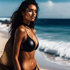 Lexica - A beautiful 20 year old model in a black bikini on the beach
