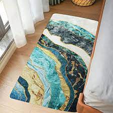 Different blocks in beige, gray, and green cover the rug and make. Buy Livebox Marble Area Rug Runner 2x4 3ft Modern Abstract Gold And Turquoise Distressed Faux Wool Rug Plush Accent Throw Rug Oriental Floor Mat For Entryway Laundry Bedroom Living Room Online In Indonesia