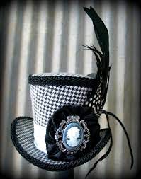 Black And White Herringbone Mini Top Hat Riding Hat Holiday Party Hat Mini Top Hat Tiny Top Hat Tea Party Hat Mad Hatter Hat Tea Party Hats Crazy Hats Mad Hatter