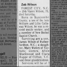 Obituary for Zeb Vance Wilson