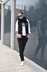 Black And White Varsity Jacket Outfit Black White Varsity Jacket Outfit Ideas From Martabarcelonastyle S Blog Varsity Jacket Outfit Jacket Outfit Women Varsity Jacket Women