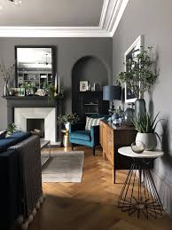 Grey Living Room Walls In Whistling Whipoorwill By Valspar U K Oak Herringbone Floor Adds Warmth Al Grey Walls Living Room Living Room Grey Teal Living Rooms