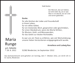 Traueranzeigen von Maria Runge