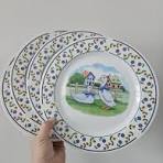Set van vier (4) vintage borden met Mela-ware eend en bloemen