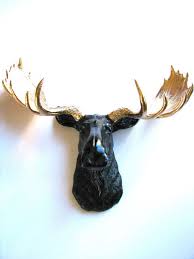 Black Gold Faux Taxidermy Moose Head Wall Hanging Max The Moose In Black Head With Gold Antlers Faux Animal Head Moose Head Moose Wall Art
