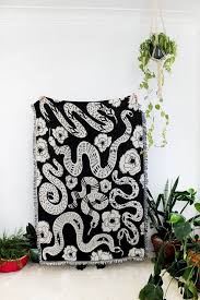Black And White Throw Back Ordered Snakes And Poppies Blanket Black And White Etsy In 2020 Blanket Black White Throw Blanket Snake Patterns