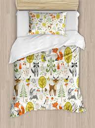 Twin beds with clever storage. Amazon Com Ambesonne Animals Duvet Cover Set Woodland Forest Animals Trees Birds Owls Fox Bunny Deer Raccoon Mushroom Print Decorative 2 Piece Bedding Set With 1 Pillow Sham Twin Size Multicolor Home