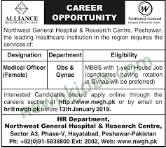 Female Medical Officer Jobs Northwest General Hospital And Research Centre Peshawar Kpk 2019 Latest General Hospital Newspaper Jobs Research Centre