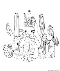 Cactus Girl Aesthetic Coloring Pages Printable