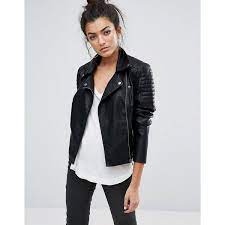 Noisy May Leather Look Biker Jacket 58 Liked On Polyvore Featuring Outerwear Jackets Bla Leather Jackets Women Leather Look Jackets Vegan Leather Jacket