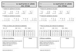 Leçons, exercices et evaluations corrigés sur le programme de numeration calcul. Exercice Soustraction Ce1 Cycle 2