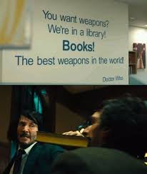 Library fight scene kill with a book. John Wick On Twitter Books Lots Of Books Twitter