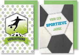 Bol Com 10x Dubbele Wenskaart Met Envelop Jarig Gefeliciteerd Voetbal 11 5 X 17 Cm
