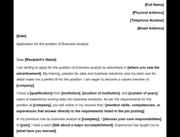 The above data analyst sample cover letter shows you all you need to include to get an employers attention. Business Analyst Cover Letter Template