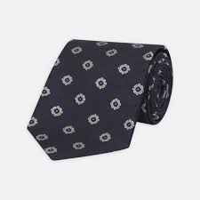 Navy Silver Emblem Spot Silk Tie Turnbull Asser
