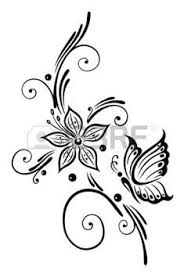 Black And White Simple Simple Floral Design Butterfly Clipart Floral Tribal With Butterfly In Black And Pink Flower Illustration Flower Drawing Abstract Flowers