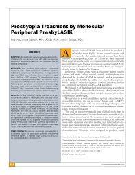 Pdf Presbyopia Treatment By Monocular Peripheral Presbylasik