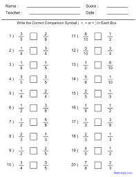 The math worksheets are randomly and dynamically generated by our math worksheet generators. Greater Than Or Less Than Comparing Fractions Worksheets 99worksheets