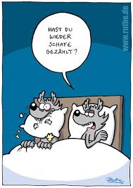 Wolf Schlafen Paar Bett Ehebett Schafchen Schafe Kopfkissen Fressen Essen Hunger Schlaflosigkeit Lustige Cartoons Lustig Lustige Bilder