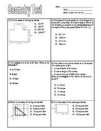 Year 6 math skills practice. Grade 6 Math Geometry Test Common Core By Amy W Tpt