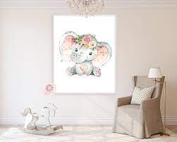 Boho Elephant Wall Art Print Baby Girl Nursery Whimsical Zoo Safari Animal Watercolor Printable Decor Elephant Wall Art Baby Prints Printable Decor
