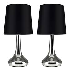 It'll even help light up the corner of a. Pair Of Chrome Teardrop Touch Table Lamps With Black Shades