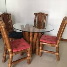 Bamboo rattan dinette set oval table two chairs honeymoon set with cushions. Auntentic Bamboo Dining Table With Chairs Furniture Home Living Furniture Tables Sets On Carousell