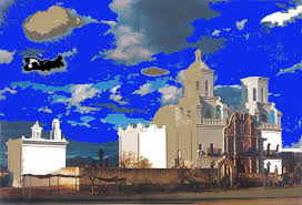 San Xavier Mission brooding clouds post card Ray Manley photo no date-2013  by David Lee Guss