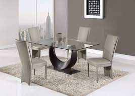 Contemporary Half Moon Glass Table With Taupe Side Chairs Contemporary Glass Dining Room Modern Dining Table Dining Table Design Modern
