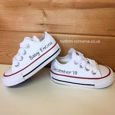 White Classic Low Top Kids Converse Trainers Personalised With Expected Baby Name And Due Mon