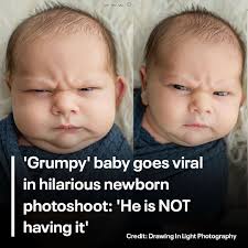 This "grumpy" baby gave some priceless expressions in a recently-shared  newborn photoshoot taken in Cincinnati, Ohio.